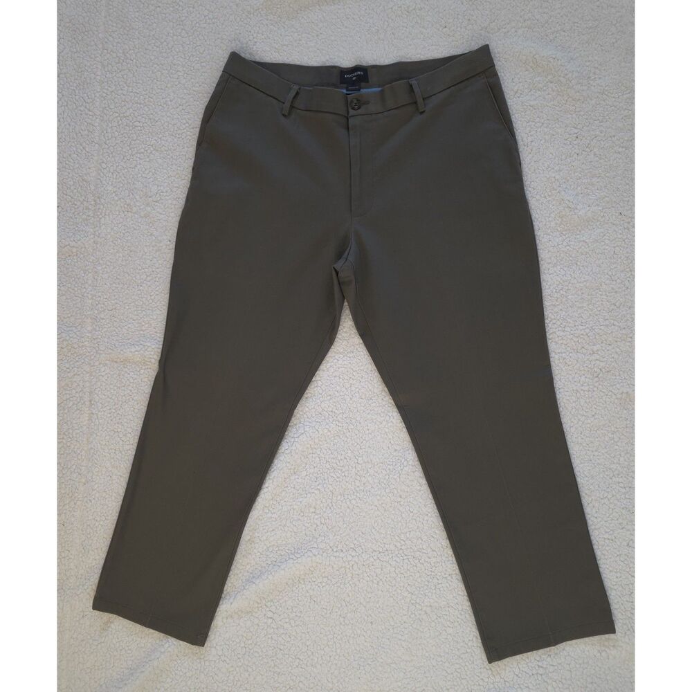 Dockers Men 38x30 Grey Olive Chinos Athletic Fit StretchDress Pants Smart Casual